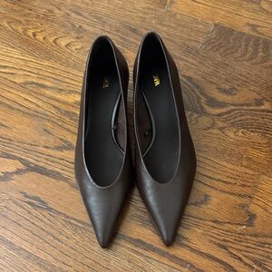 Zara Dark Brown Pointed Leather Flats